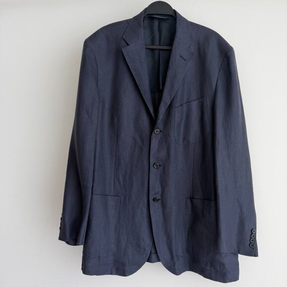 Polo Ralph Lauren Blazer Mens 44L Navy Linen Sport Coat Unstructured Italy Made - Picture 1 of 12